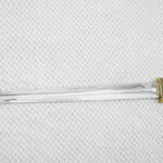 Unsheathed Sviatoslav's sword with a straight fullered blade, short guard and black wrapped grip
