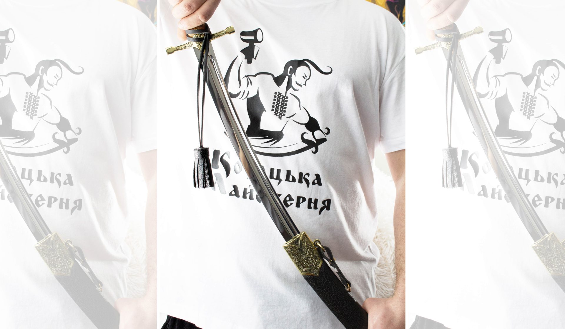 SiCh-K saber held partly drawn from its black scabbard, with a tassel hanging from the hilt